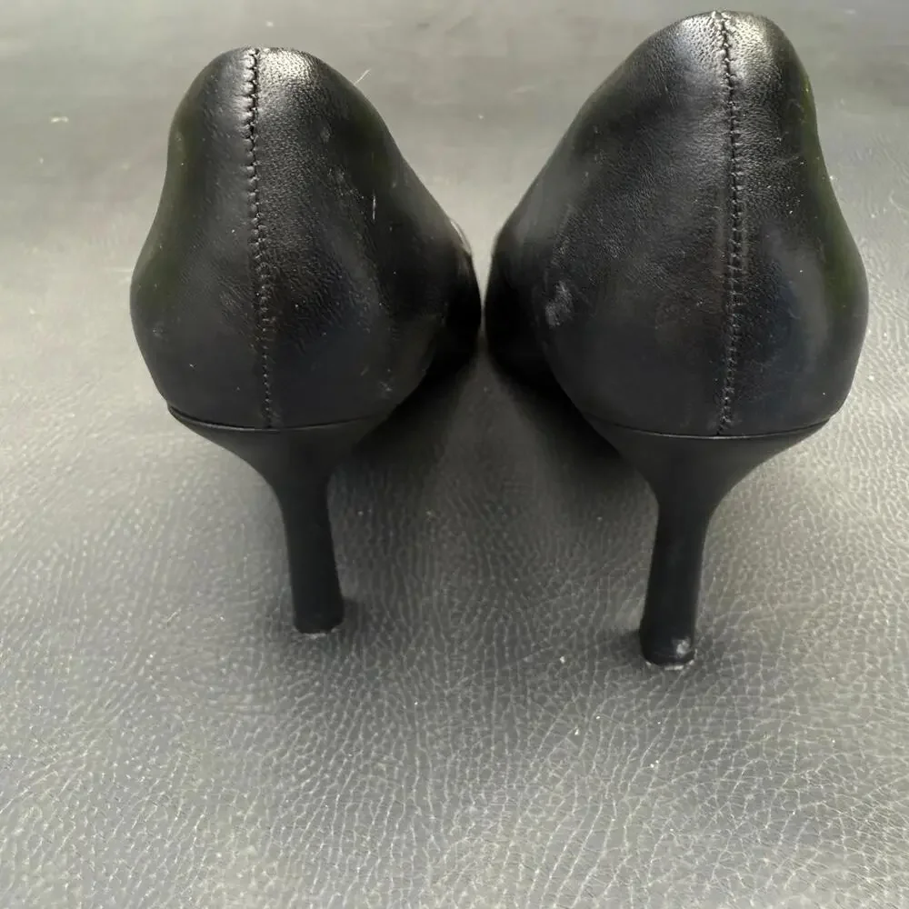 Nordstrom Rack Pumps Women 7.5 Black Pointed Toe Kitten Heel Leather Office Chic